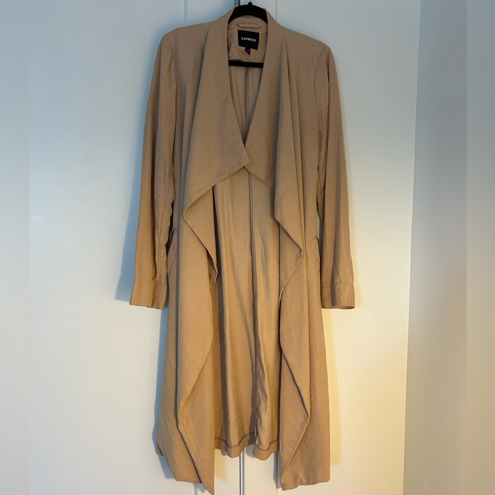 Express soft waterfall camel colored trench coat